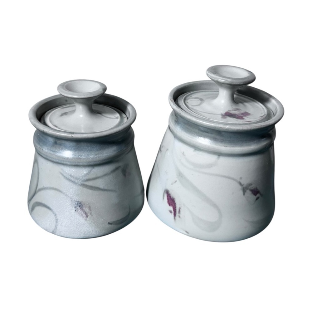 Vintage Coral Stoneware Mini Canister Set w/ Lids 7” Farmhouse Kitchen Decor